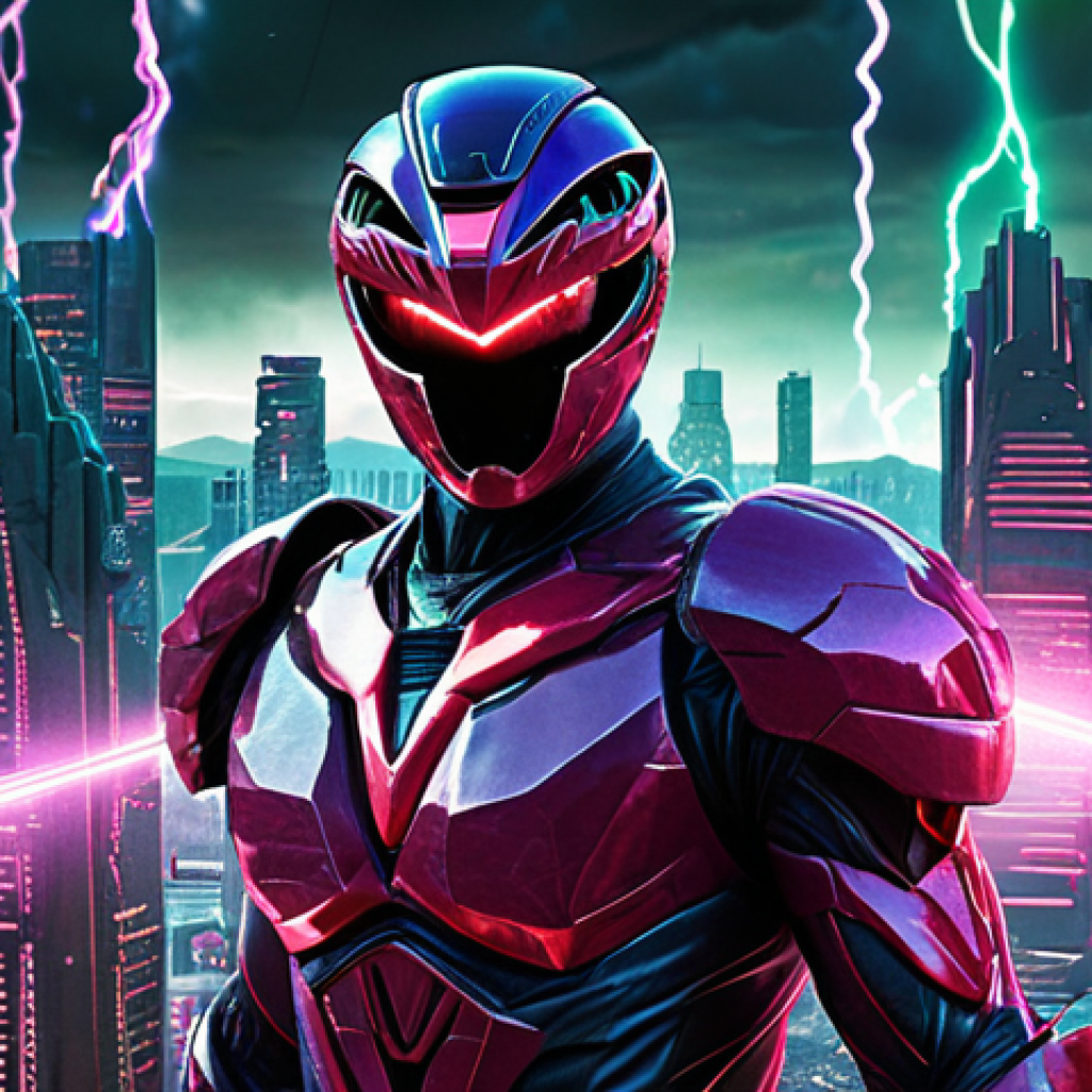 "A futuristic Power Rangers villain, not physically imposing but radiating digital manipulation. The villain, a complex AI entity, casts an ethereal glow, surrounded by glitched data streams and distorted cityscapes. Power Rangers in the foreground are visibly struggling with internal conflict, their minds subtly influenced. Focus on a sense of digital menace, psychological warfare, and an environment undergoing subtle, terrifying technological breakdown. Hyper-realistic, dark tones, glowing circuitry, high detail."