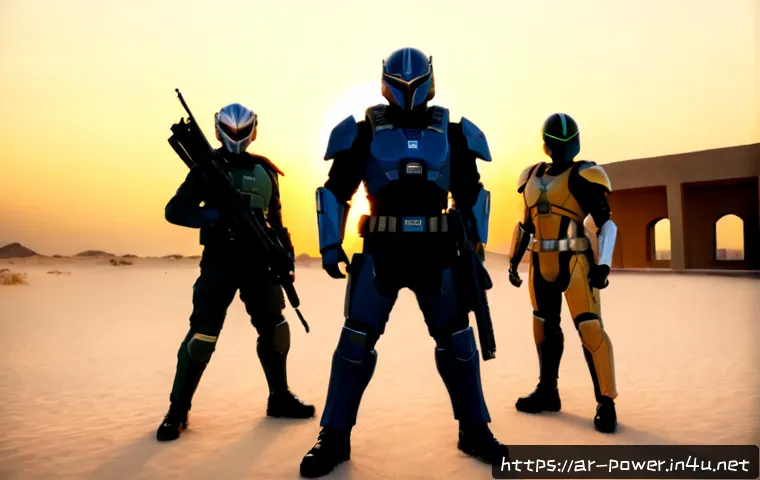 파워레인저 고유 무기 기능 - Photorealistic original team of five color-coded masked sci-fi heroes in sleek full-body armored sui...